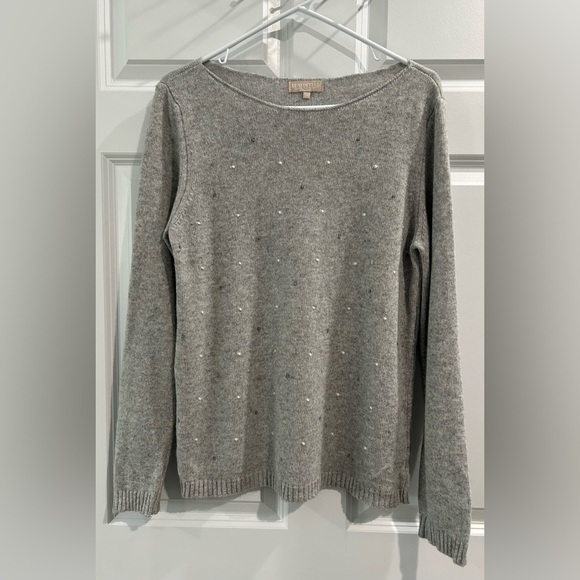 Benedetta B Merino Cashmere Blend Sweater Sz L Gray Boat Neck Textured Preppy - Picture 1 of 6